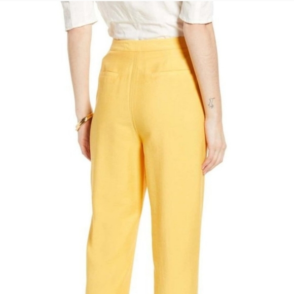 Something Navy Pleated Hi-Rise Pants Womens 10 Marigold Yellow Trouser Straight - Picture 3 of 9